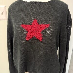 RSQ Black Crewneck Sweater with Red Star